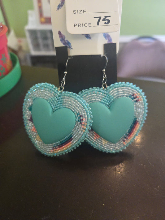 Teal Heart Earrings