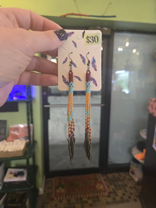 Turquoise Feather Dangly Earrings