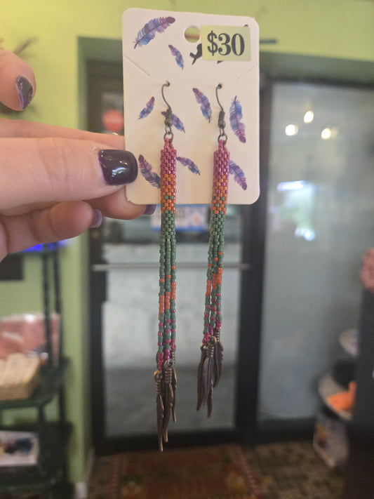 Red Feather Dangly Earrings